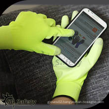 SRSAFETY 13 gauge hi-viz yellow nylon coated PU on palm gloves/working glove/safety glove
